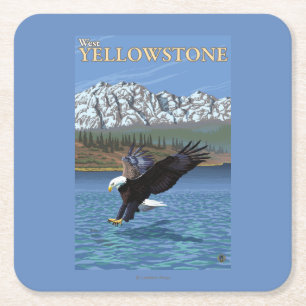 Porta-copo De Papel Quadrado Mergulho da águia americana - Yellowstone