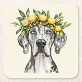 Porta-copo De Papel Quadrado Merle Great Dane Dog Lemon Crown