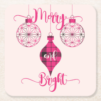 Porta-copo De Papel Quadrado Merry and Bright Pink Plaid Ornament