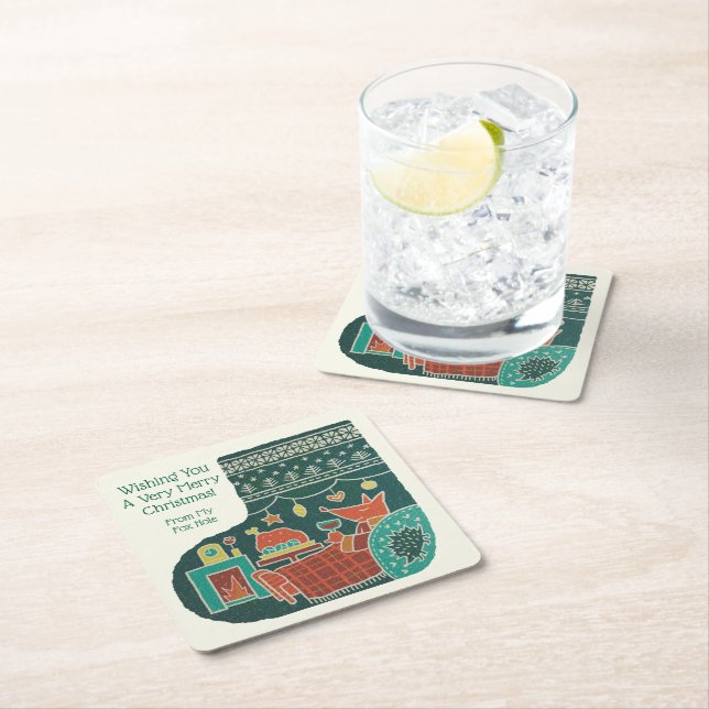 Porta-copo De Papel Quadrado Merry Christmas from My Fox Hole! (Insitu)