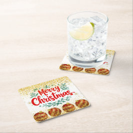 Porta-copo De Papel Quadrado Merry Christmas Holiday Party Glitter