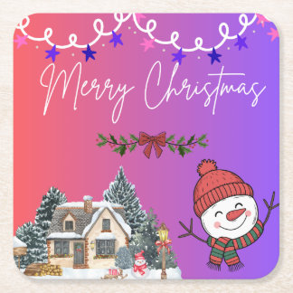 Porta-copo De Papel Quadrado Merry Christmas Paper Coasters