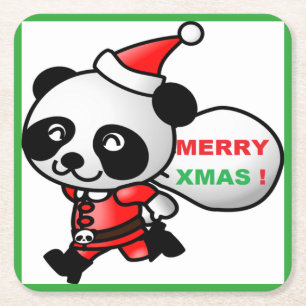 PORTA-COPO DE PAPEL QUADRADO "MERRY XMAS" PAPAIS NOEIS PANDA BEAR
