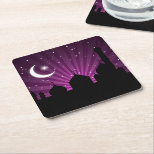 Porta-copo De Papel Quadrado Mesquita Silhouette Purple Night - Porta copos de 