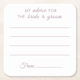 Porta-copo De Papel Quadrado Meu conselho para noiva e noivo casamento roxo e d