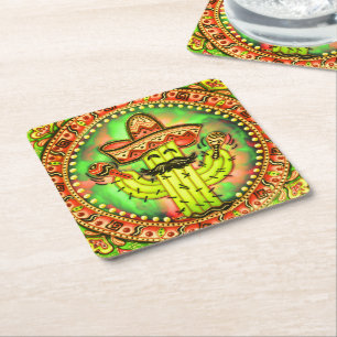 Porta-copo De Papel Quadrado Mexicano Fiesta Cinco de Mayo Sombrero Hat Green