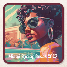 Porta-copo De Papel Quadrado Miami Spring Break Black Woman em pintura de Pisci