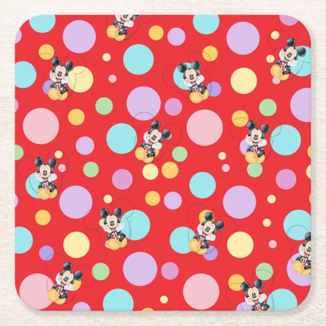Porta-copo De Papel Quadrado Mickey Mouse Bolinhas Vermelho Chã de Bebê (Frente)