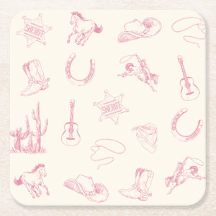 Porta-copo De Papel Quadrado Minha Primeira Rodeio Cowgirl Rosa Festa de Aniver
