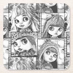 Porta-copo De Papel Quadrado Minhas bonecas pretas e brancas pretas