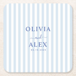 Porta-copo De Papel Quadrado Minimal and Chic Blue French Personalized Wedding 