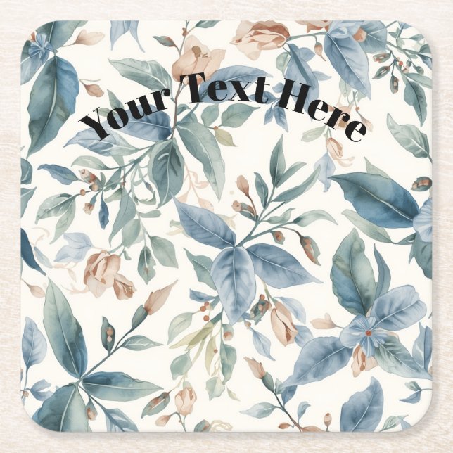 Porta-copo De Papel Quadrado Minimalist Botanical Harmony – Soft Green & Beige  (Frente)