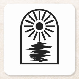 Porta-copo De Papel Quadrado Minimalist Celestial Sun and water