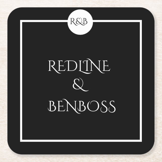 Porta-copo De Papel Quadrado Minimalist Elegant Black & White Wedding  (Frente)