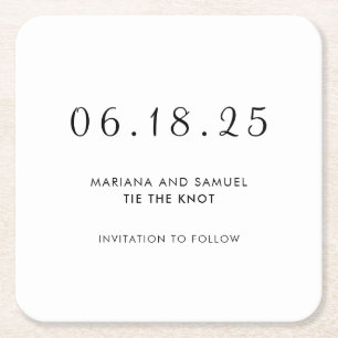 Porta-copo De Papel Quadrado Minimalista moderno preto e branco Salve a data