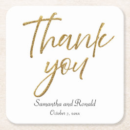 Porta-copo De Papel Quadrado Mínimo Branco e Dourado Obrigado Casamento