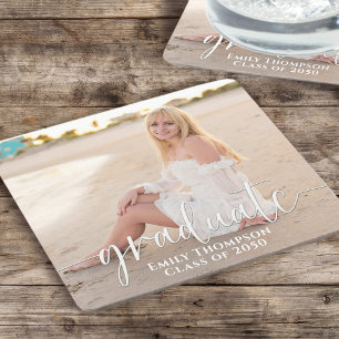 Porta-copo De Papel Quadrado Mínimo Elegante de Foto de Graduação Simples