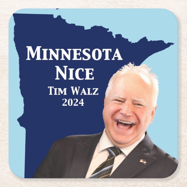 Porta-copo De Papel Quadrado Minnesota Nice Tim Walz (Frente)