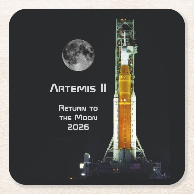 Porta-copo De Papel Quadrado Missão Artemis II na Lua (Frente)