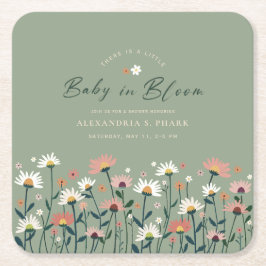 Porta-copo De Papel Quadrado Modern Boho Wildflower Sage Baby in Bloom