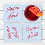 Porta-copo De Papel Quadrado Modern Minimal Minimalist Blue and Red Wedding<br><div class="desc">This is a Modern Minimal Minimalist Blue and Red Wedding Paper Coasters!</div>