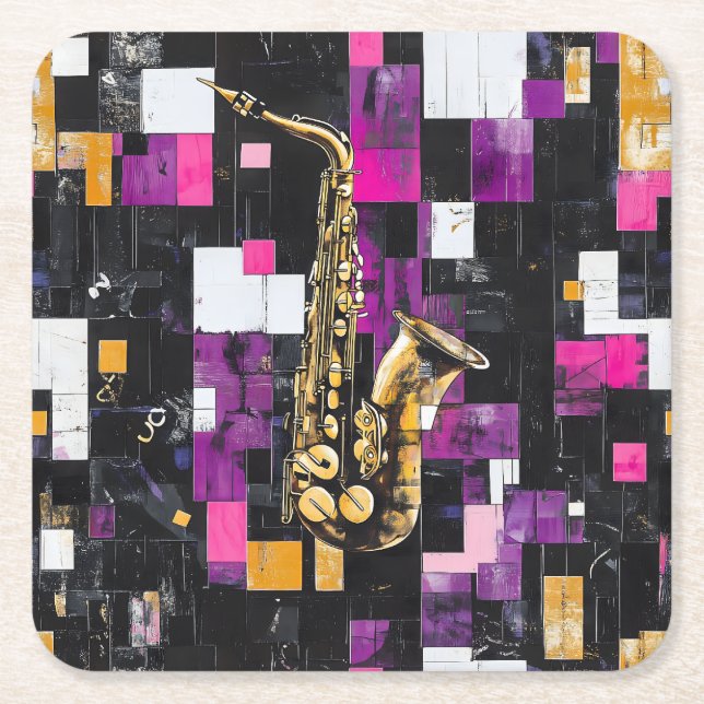 Porta-copo De Papel Quadrado Modern saxophone pattern (Frente)