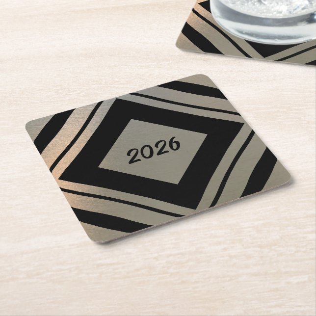 Porta-copo De Papel Quadrado Modern Stylish Brushed Metal 2026 New Years Party (Inclinado)