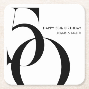Porta-copo De Papel Quadrado Moderno Aniversário de 50 anos Minimalista Preto e