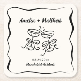 Porta-copo De Papel Quadrado Moderno & Caprichoso Save the Date Desenhado à Mão