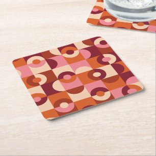 Porta-copo De Papel Quadrado Moderno de Meados do Século Meios Círculos Rosa e 