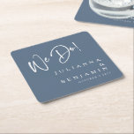 Porta-copo De Papel Quadrado Moderno Fazemos Casamento Azul Costulhento E Elega<br><div class="desc">Moderno Fazemos Elegante Porta copos De Papel De Casamento Azul De Chapa Azul</div>