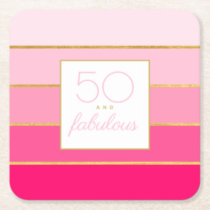 Porta-copo De Papel Quadrado Moderno rosa quente e dourado 50 e fabuloso aniver