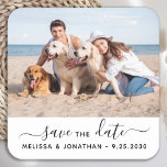 Porta-copo De Papel Quadrado Moderno Salve A Foto Da Pet Do Noivado Do Casal De<br><div class="desc">Adicione o toque final ao seu casamento com cães salve as datas com estas fotos personalizadas e adesivos 'Salvar a data' personalizados. Personalize com sua foto, nomes e data favoritos. Esse cão de casamento salva os adesivos são perfeitos para a festa de noivado, salve a data do anúncio, cartões salve...</div>