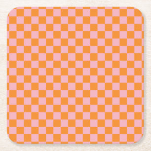 Porta-copo De Papel Quadrado Modernos Verificadores Laranja e Rosa Halloween