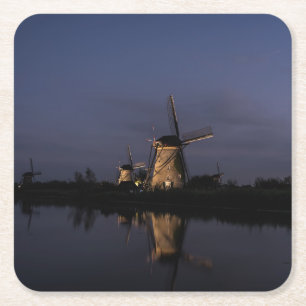 Porta-copo De Papel Quadrado Moinho de vento iluminado na porta copos azul da