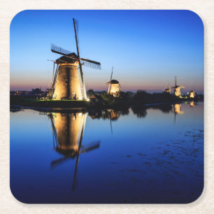 Porta-copo De Papel Quadrado Moinhos de vento na porta copos azul da hora