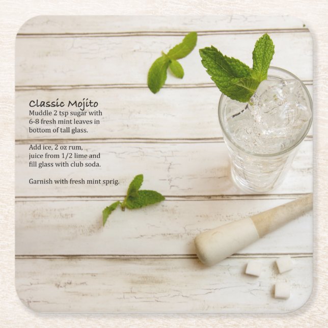 Porta-copo De Papel Quadrado Mojito clássico (Frente)