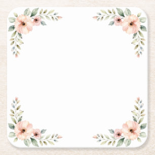 Porta-copo De Papel Quadrado Moldura de Canto de Casamento com Aquarela Floral