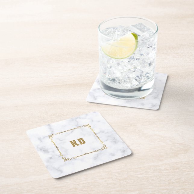 Porta-copo De Papel Quadrado Moldura de ouro branco e cinza de luxo (Insitu)