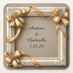 Porta-copo De Papel Quadrado Moldura Decorativa Marfim Elegante Casamento