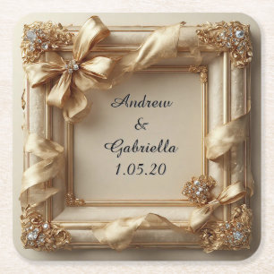 Porta-copo De Papel Quadrado Moldura Decorativa Marfim Elegante para Casamento