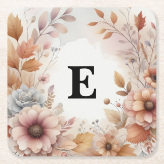 Porta-copo De Papel Quadrado Moldura Floral de Folhas de Outono em Aquarela Pas