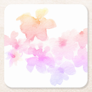 Porta-copo De Papel Quadrado *~* Molho Cor de Água Floral Rosa Pêssego Pêssego