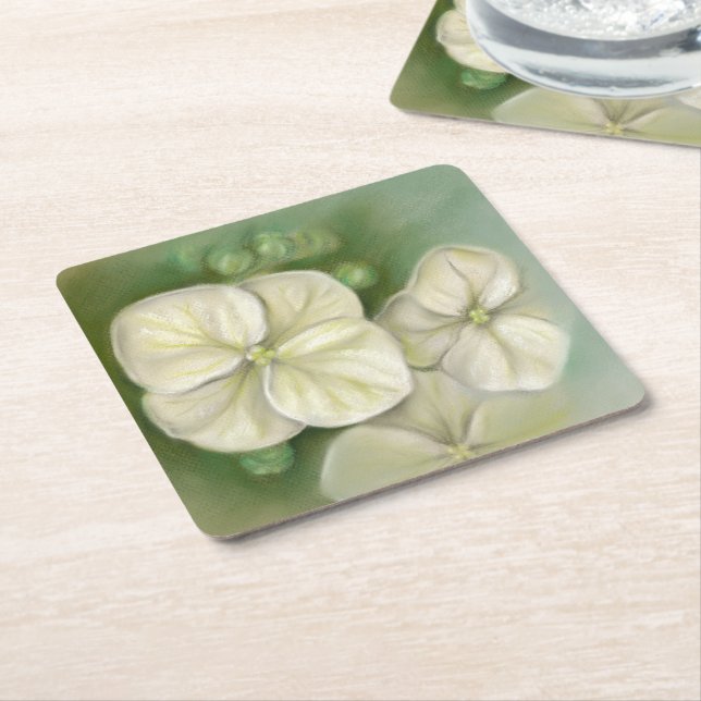 Porta-copo De Papel Quadrado Molho Pastel Branco Hydrangea Floral (Inclinado)