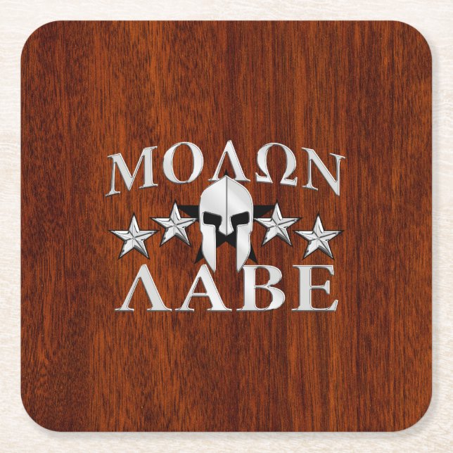 Porta-copo De Papel Quadrado Molon Labe Spartan Helmet 5 estrelas Estilo Mahoga (Frente)