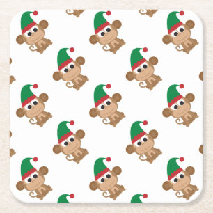 Porta-copo De Papel Quadrado Monkey Christmas Elf