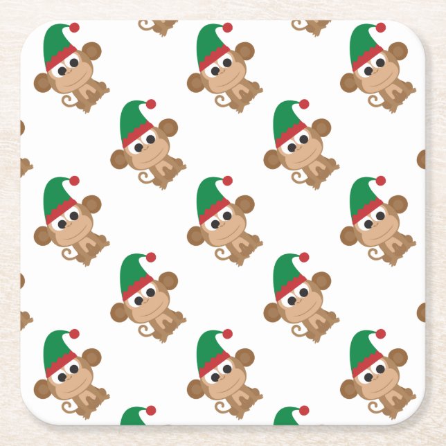 Porta-copo De Papel Quadrado Monkey Christmas Elf (Frente)