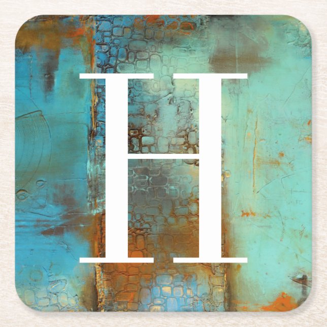 Porta-copo De Papel Quadrado Monograma| Azul Deja (Frente)