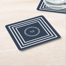 Monograma Azul Elegante com Quadro Branco