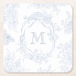 Porta-copo De Papel Quadrado Monograma Azul Floral Inicial Casamento Toile Brid